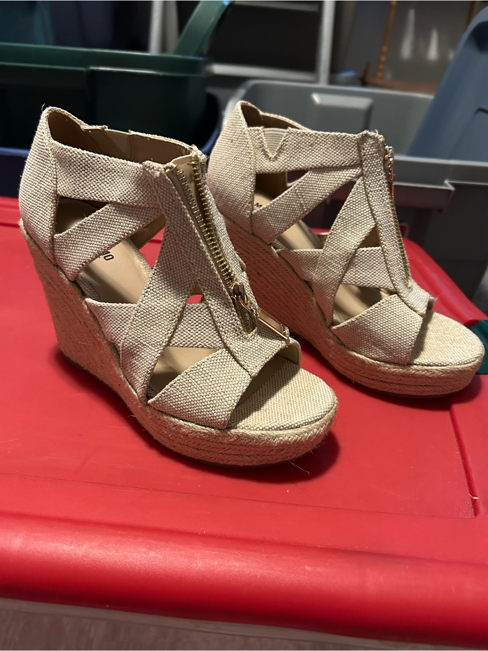 Mossimo Supply Co. Cream Espadrille Wedge Sandals with Front Zip